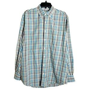 Peter Millar Men’s Large Green Blue Plaid Casual Long Sleeve Button Down Shirt
